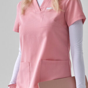 bluza medyczna damska różowa z dekoltem V - scrubs damski Comfy Pink moodsy